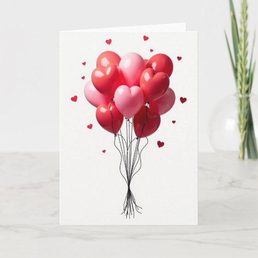 Red Valentine Balloons Card Kaart (Voorkant)