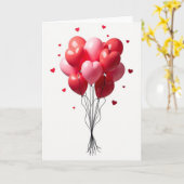Red Valentine Balloons Card Kaart (Gele Bloem)
