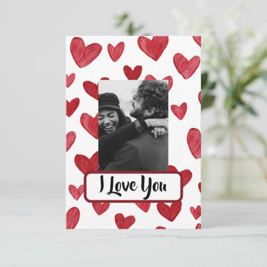 Red Valentine’s Card with Photo & Love Message Bedankkaart (Staand voorkant)