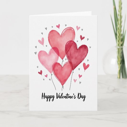 Red Valentines Day Heart Balloon Card Kaart (Voorkant)