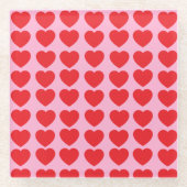 Red Valentines Hearts Glazen Onderzetter (Voorkant)