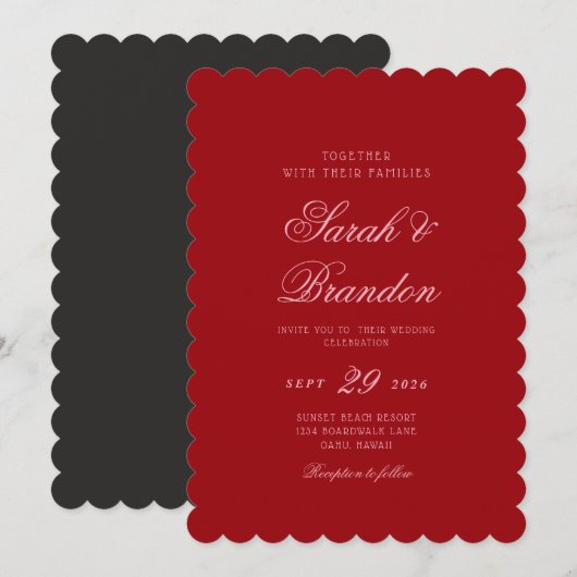 Red Valentines Minimalist Script Wedding Kaart (Voorkant / Achterkant)