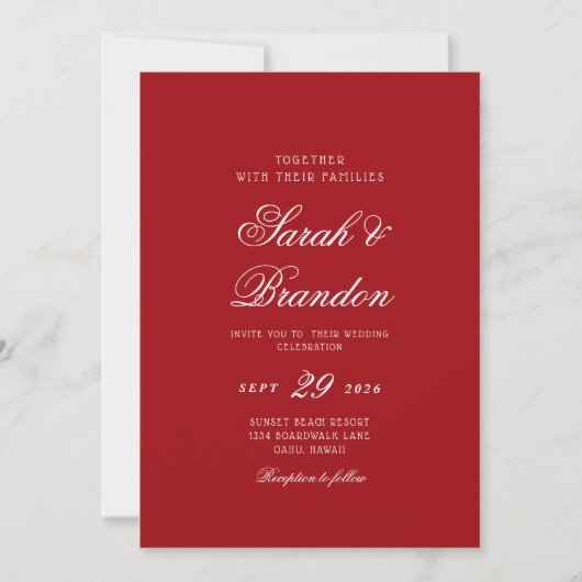 Red Valentines Minimalist Script Wedding Kaart (Voorkant)