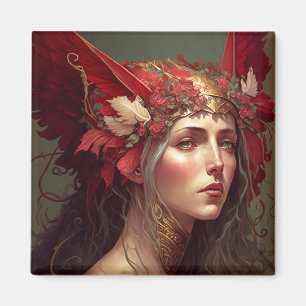 Red Valkyrie Woman Fantasy Art Magneet