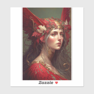 Red Valkyrie Woman Fantasy Art Sticker