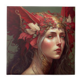 Red Valkyrie Woman Fantasy Art Tegeltje (Voorkant)
