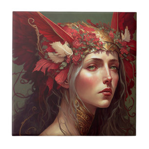 Red Valkyrie Woman Fantasy Art Tegeltje