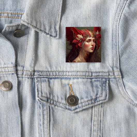 Red Valkyrie Woman Fantasy Art Vierkante Button 5,1 Cm (In situ)