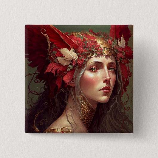 Red Valkyrie Woman Fantasy Art Vierkante Button 5,1 Cm (Voorkant)