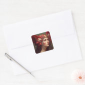 Red Valkyrie Woman Fantasy Art Vierkante Sticker (Envelop)
