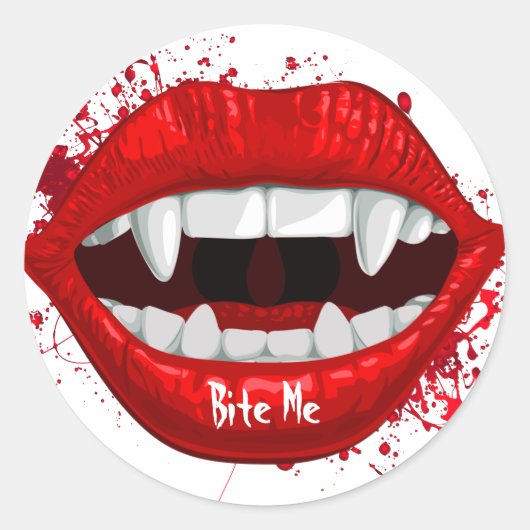 Red Vampire Lips & Fangs Ronde Sticker (Voorkant)