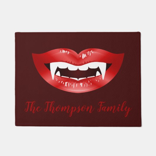 Red Vampire Mouth en Custom Family Name Text Deurmat (Voorkant)