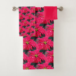 Red Variegated Poinsettia Pattern Holiday Bad Handdoek