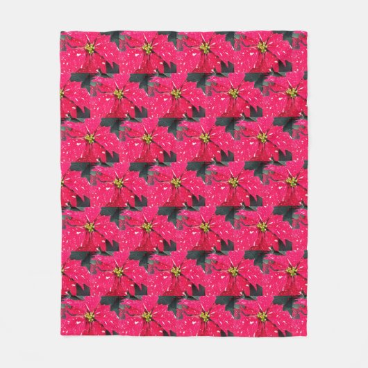 Red Variegated Poinsettia Pattern Holiday Fleece Deken (Voorkant)