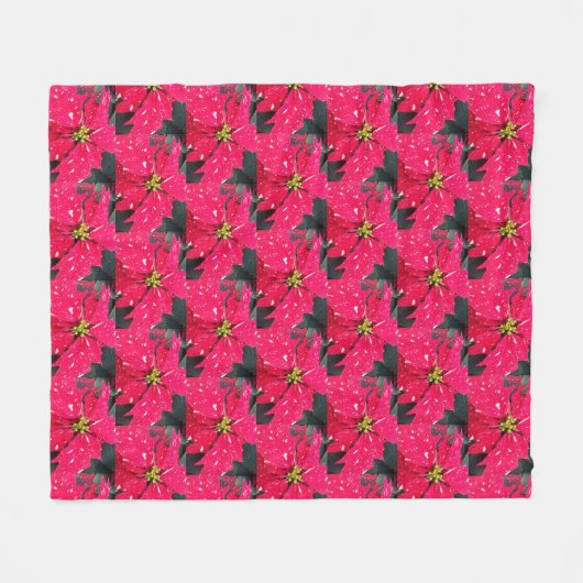 Red Variegated Poinsettia Pattern Holiday Fleece Deken (Voorkant (Horizontaal))