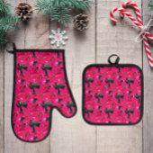 Red Variegated Poinsettia Pattern Holiday Ovenwant & Pannenlap Set