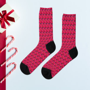 Red Variegated Poinsettia Pattern Holiday Sokken