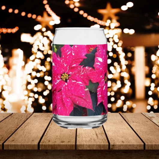 Red Variegated Poinsettias Holiday Blikvorm Glas