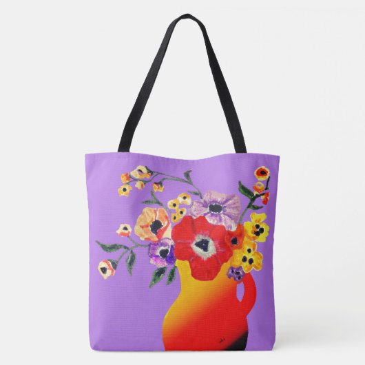 Red Vase of Flowers Large Canvas tas (Achterkant)