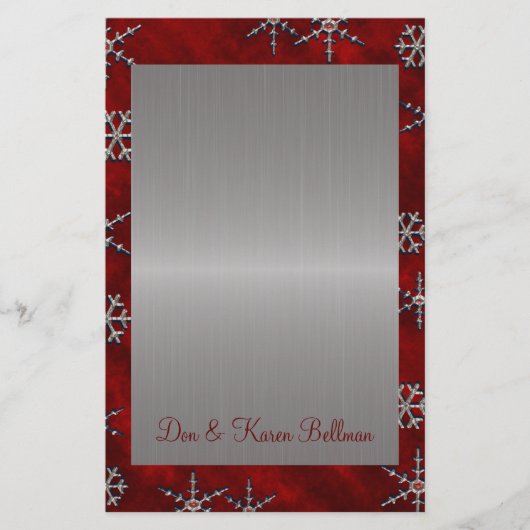 Red Velour & Silver Snowflakes Briefpapier (Voorkant)