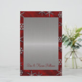 Red Velour & Silver Snowflakes Briefpapier (Staand voorkant)