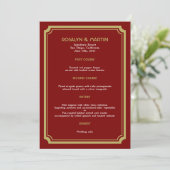 Red velvet art deco retro bruiloft menu (Staand voorkant)