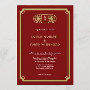 Red velvet art deco retro Hollywood glam bruiloft Kaart