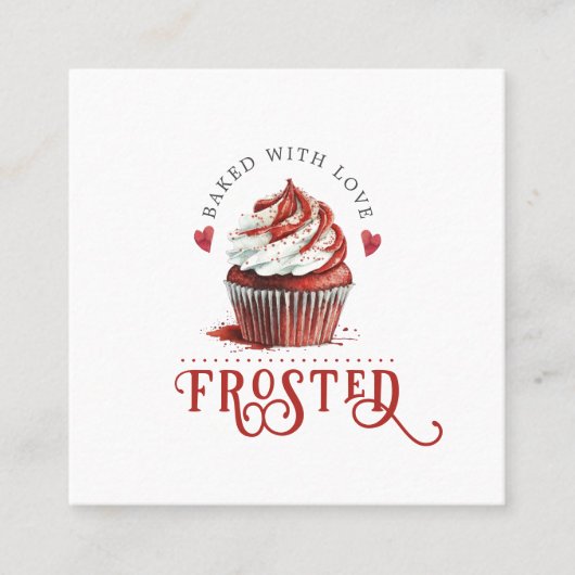 Red Velvet Baker Cupcake Logo Calligrafie Script Vierkante Visitekaartje (Voorkant)