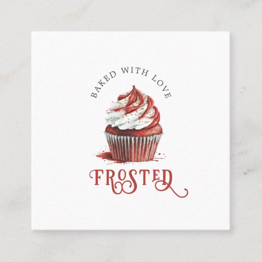 Red Velvet Baker Cupcake Logo Calligraphy Script Vierkante Visitekaartje (Voorkant)