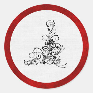 Red Velvet, Black Flourish Wedding Ronde Sticker