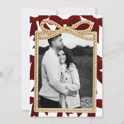 Red Velvet Bow Elegant Posh Photo Holiday Party Kaart (Achterkant)