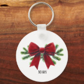 Red Velvet Bow gepersonaliseerde vakantie Sleutelh Sleutelhanger (Voorkant)
