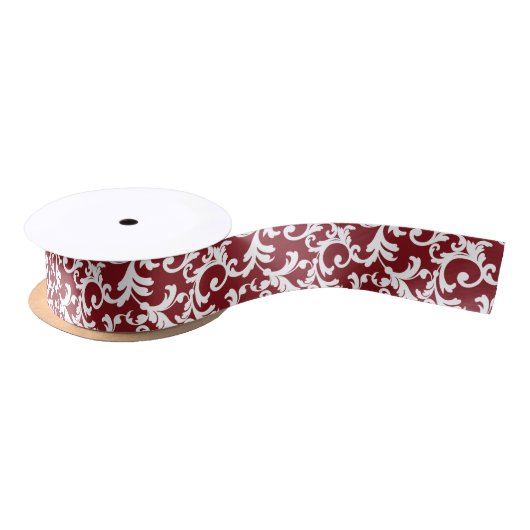 Red Velvet Cake Elegant Damask Print Satijnen Lint (Spoel)