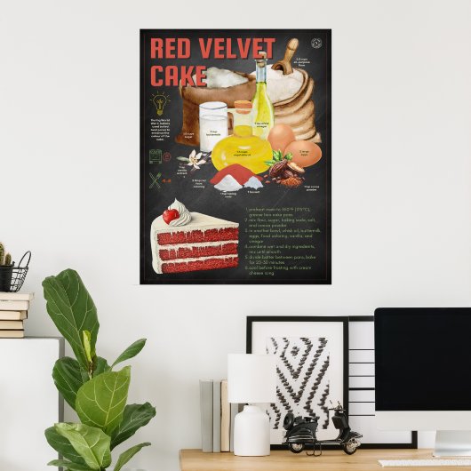 Red Velvet Cake Recept Chalkboard Keuken Kunst Poster (Thuiskantoor)