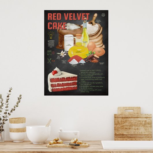 Red Velvet Cake Recept Chalkboard Keuken Kunst Poster (Keuken)