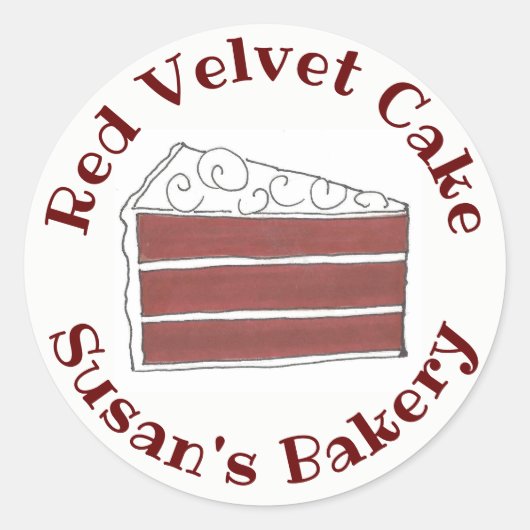 Red Velvet Cake Slice Specialized Bakery gebrandme Ronde Sticker (Voorkant)