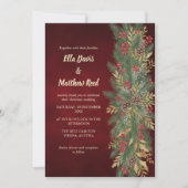 Red Velvet Christmas Botanical Wedding Invitation Kaart (Voorkant)