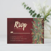 Red Velvet Christmas Botanical Wedding RSVP Card (Staand voorkant)