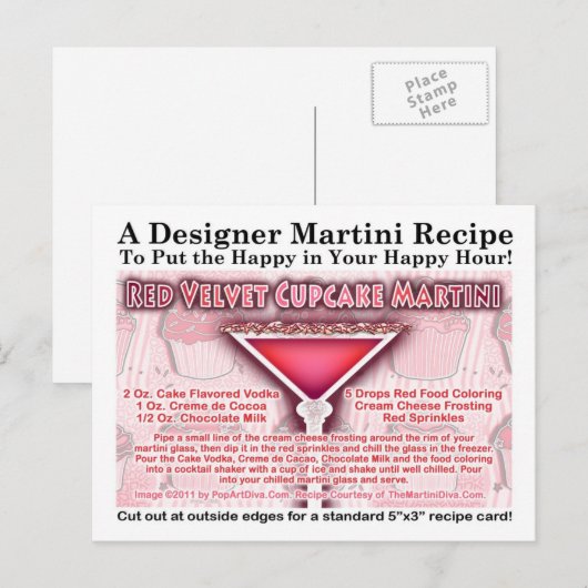 Red Velvet Cupcake Martini Recept Briefkaart (Voorkant / Achterkant)