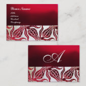 RED VELVET DAMASK TULIP MONOGRAM Burgundy Pearl Visitekaartje (Voorkant / Achterkant)