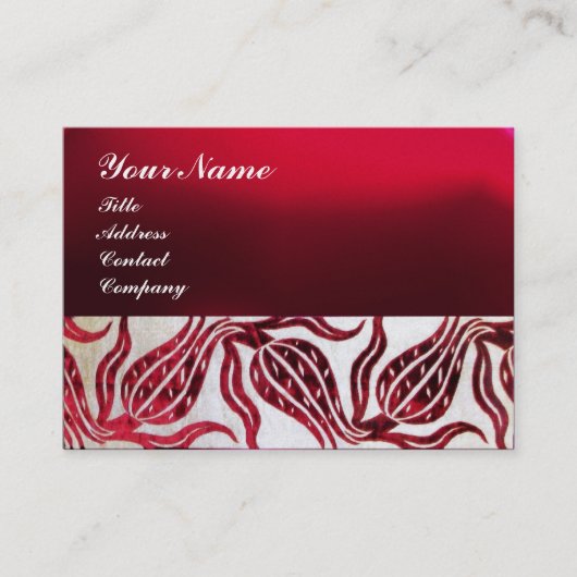 RED VELVET DAMASK TULIP MONOGRAM Burgundy Pearl Visitekaartje (Voorkant)