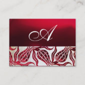 RED VELVET DAMASK TULIP MONOGRAM Burgundy Pearl Visitekaartje (Achterkant)