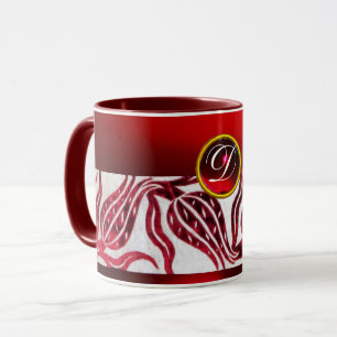 RED VELVET DAMASK TULIP MONOGRAM Burgundy White Mok