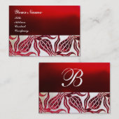 RED VELVET DAMASK TULIP MONOGRAM Burgundy White Visitekaartje (Voorkant / Achterkant)
