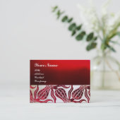 RED VELVET DAMASK TULIP MONOGRAM Burgundy White Visitekaartje (Staand voorkant)