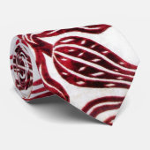 RED VELVET DAMASK TULIPS, Burgundy White Stropdas (Opgerold)