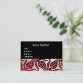 RED VELVET DAMASK TULIPS MONOGRAM Black Paper Visitekaartje (Staand voorkant)