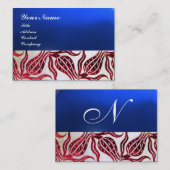 RED VELVET DAMASK TULIPS MONOGRAM Burgundy Blue Visitekaartje (Voorkant / Achterkant)