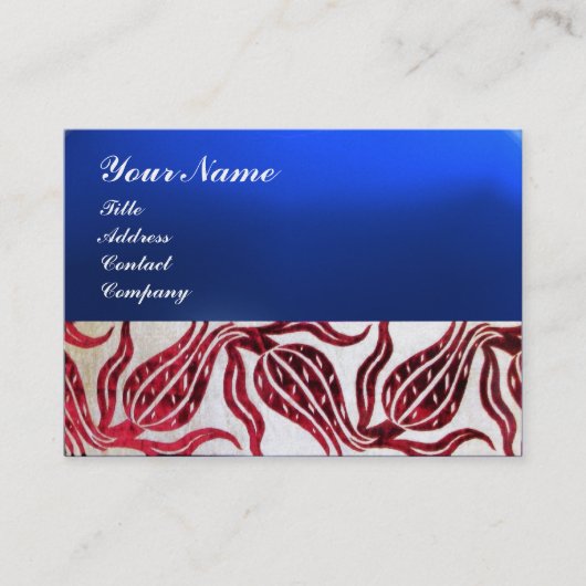 RED VELVET DAMASK TULIPS MONOGRAM Burgundy Blue Visitekaartje (Voorkant)