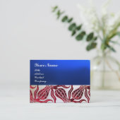 RED VELVET DAMASK TULIPS MONOGRAM Burgundy Blue Visitekaartje (Staand voorkant)